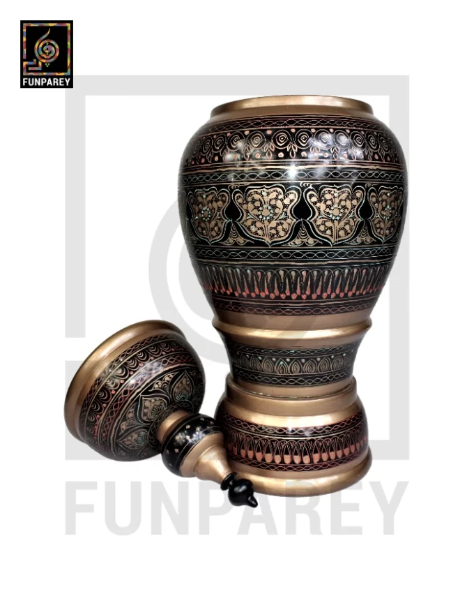 Hand Carved Candy Jar 16" with Nakshi Art Brown - Image 6
