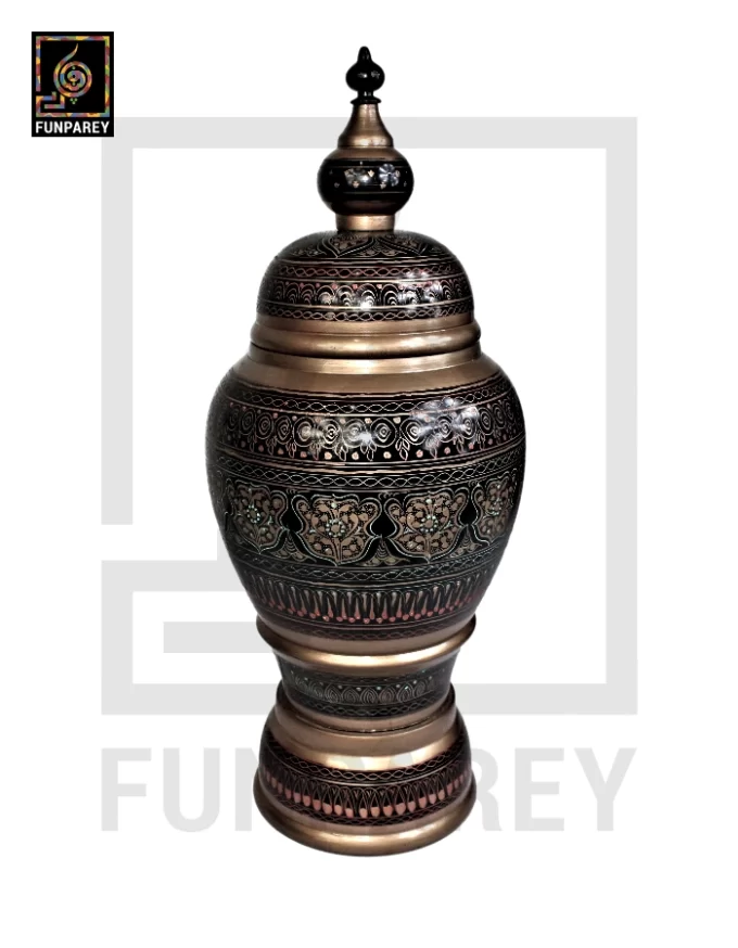 Hand Carved Candy Jar 16" with Nakshi Art Brown - Image 8