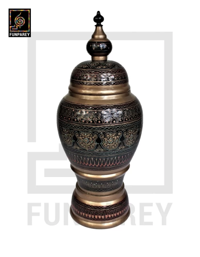 Hand Carved Candy Jar 16" with Nakshi Art Brown