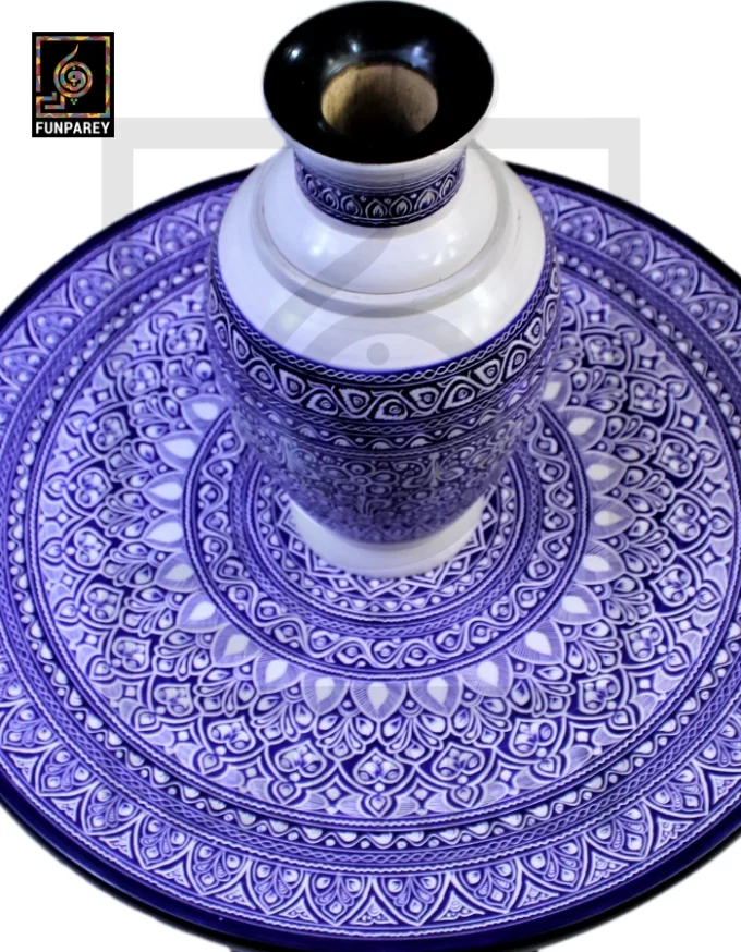 Nakshi Table and Vase Set with Blue Pottery Art Dark Contrast 18" - Image 2