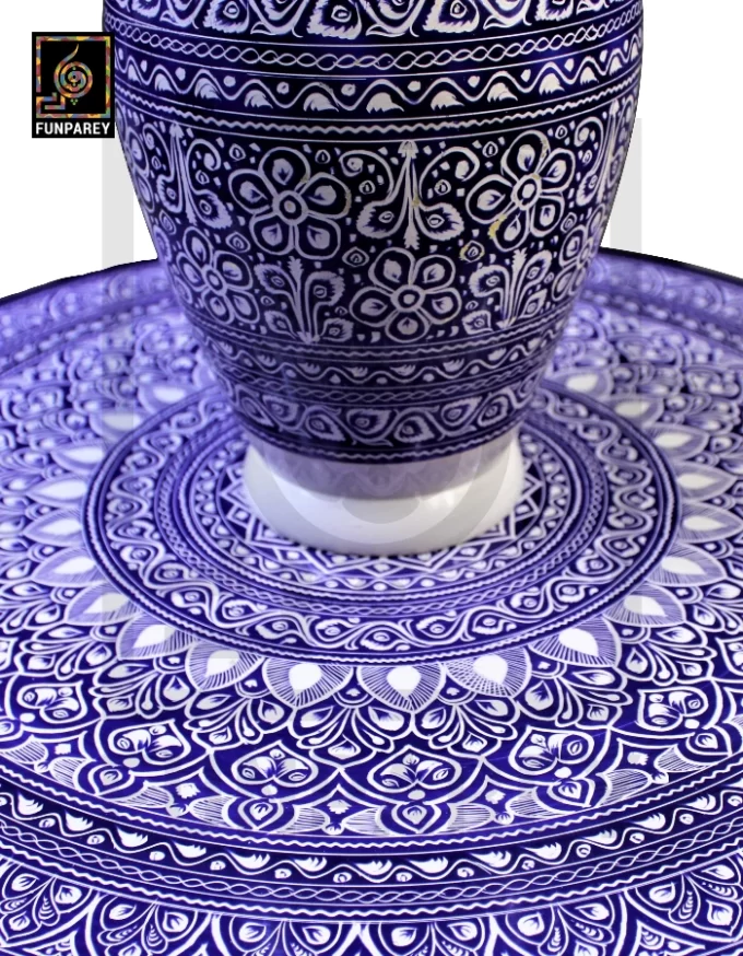 Nakshi Table and Vase Set with Blue Pottery Art Dark Contrast 18" - Image 13