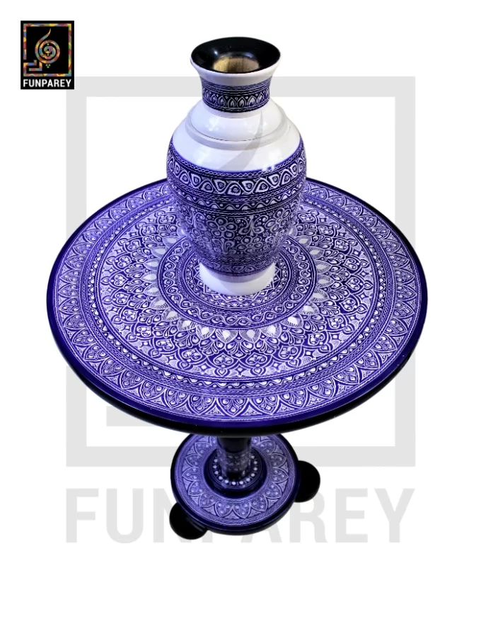 Nakshi Table and Vase Set with Blue Pottery Art Dark Contrast 18" - Image 12