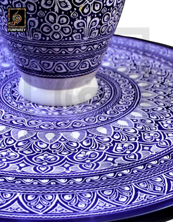 Nakshi Table and Vase Set with Blue Pottery Art Dark Contrast 18" - Image 10