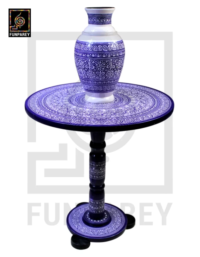 Nakshi Table and Vase Set with Blue Pottery Art Dark Contrast 18" - Image 8
