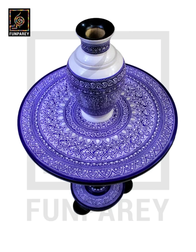 Nakshi Table and Vase Set with Blue Pottery Art Dark Contrast 18" - Image 4