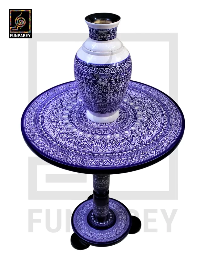Nakshi Table and Vase Set with Blue Pottery Art Dark Contrast 18" - Image 3