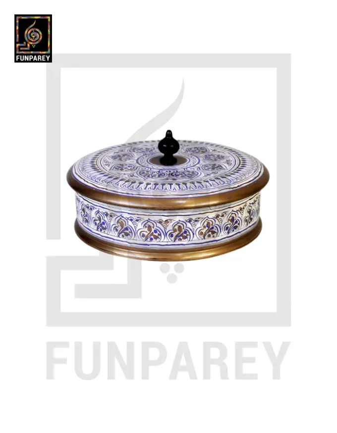 Wooden Candy Bowl 6" with Nakshi Art Flat Surface White - Image 3