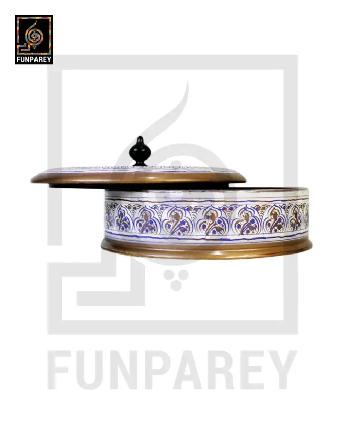 Wooden Candy Bowl 6" with Nakshi Art Flat Surface White - Image 4