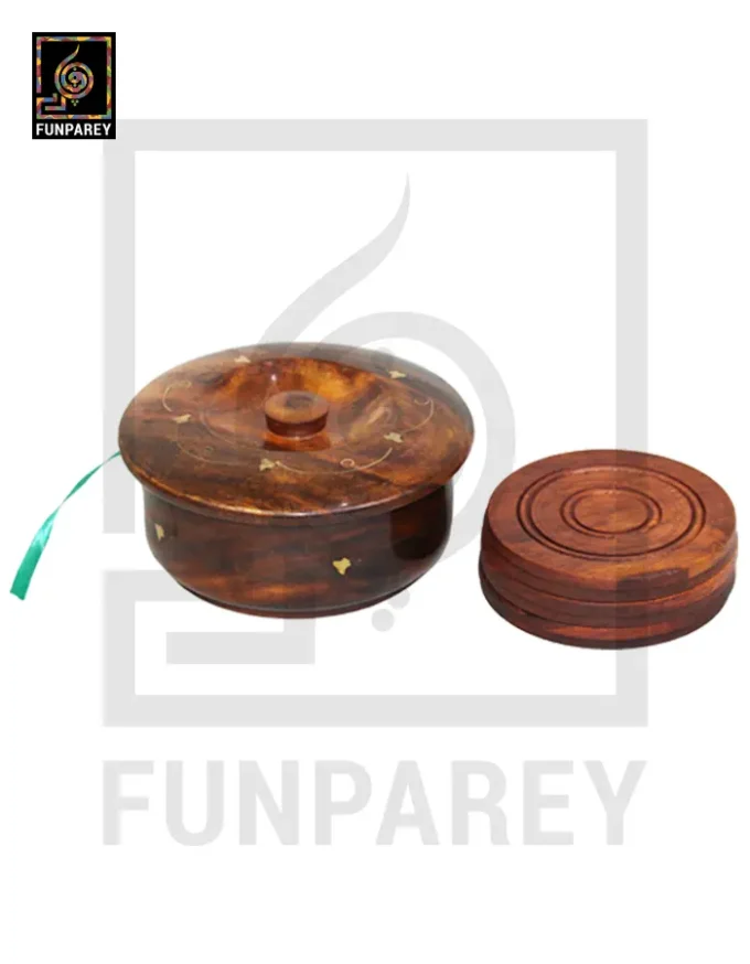 Hand Crafted Wooden Round Tea Mat Set With Brass Work - Image 6
