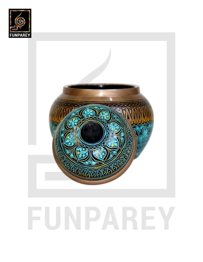 Dome Candy Jar with Nakshi Art - Classy Cyan - Image 5