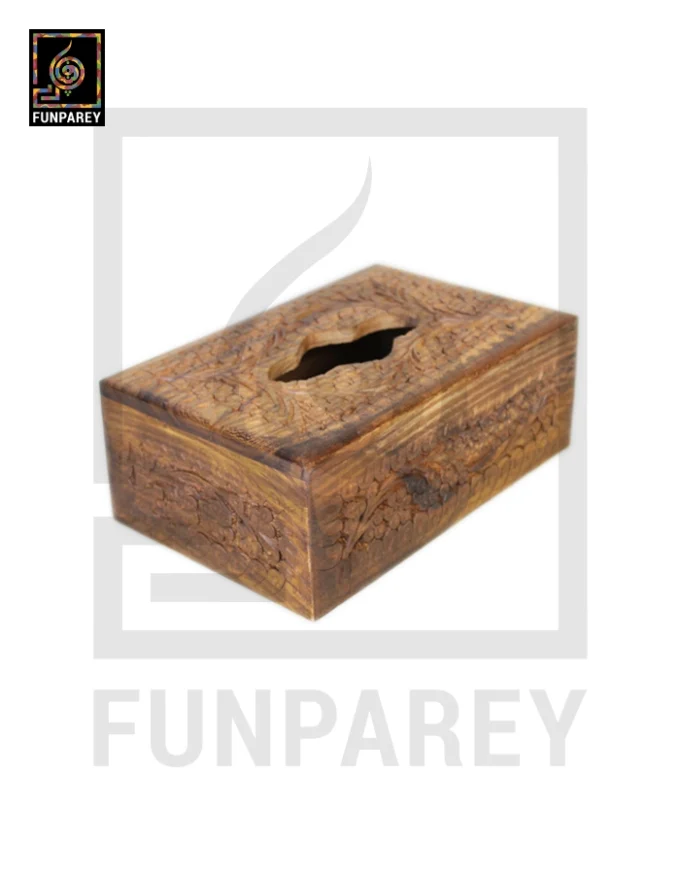 Hand Carved Wooden Tissue Box - Small - Image 4