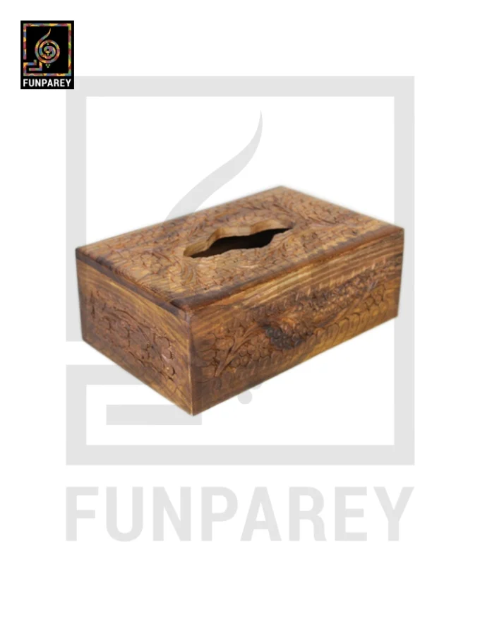 Hand Carved Wooden Tissue Box - Small