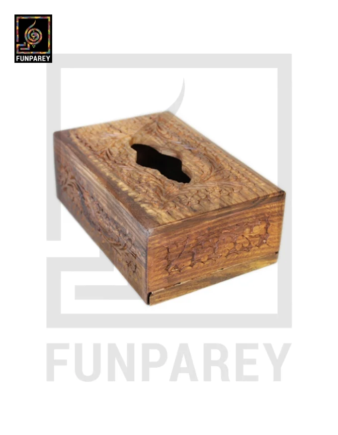 Hand Carved Wooden Tissue Box - Small - Image 2