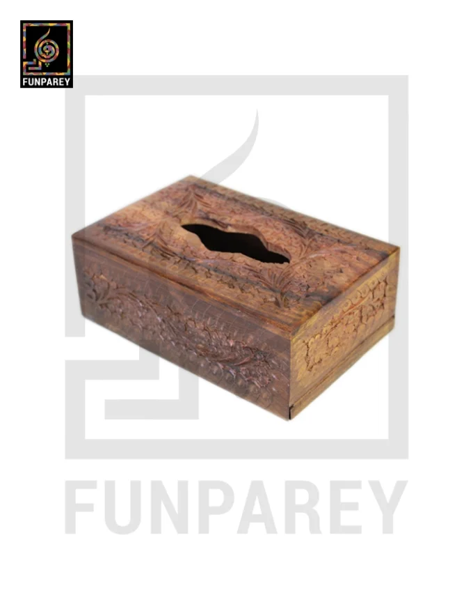 Hand Carved Wooden Tissue Box - Small - Image 3