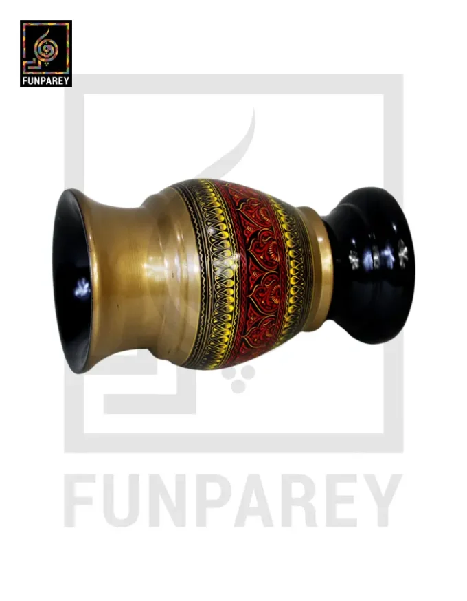 Wooden Flower Pot With Red Nakshi Art 9" Golden - Image 3