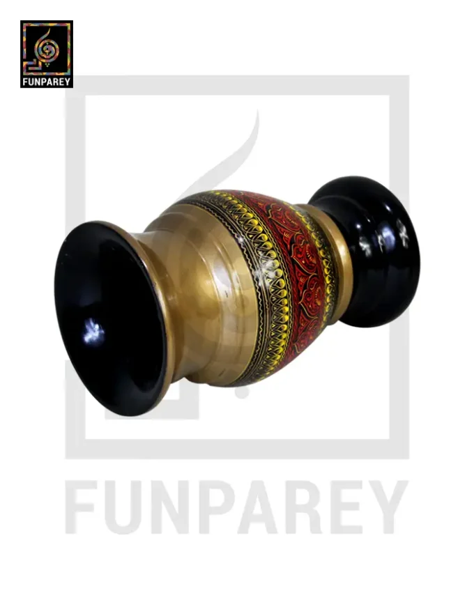Wooden Flower Pot With Red Nakshi Art 9" Golden - Image 2