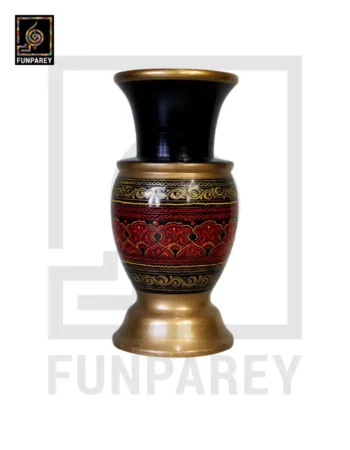 Wooden Flower Pot With Nakshi Art - 9" Red And Gold