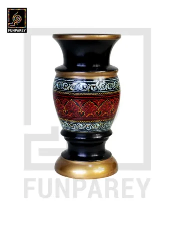 Wooden Flower Pot With Nakshi Art - 9" Red And Black