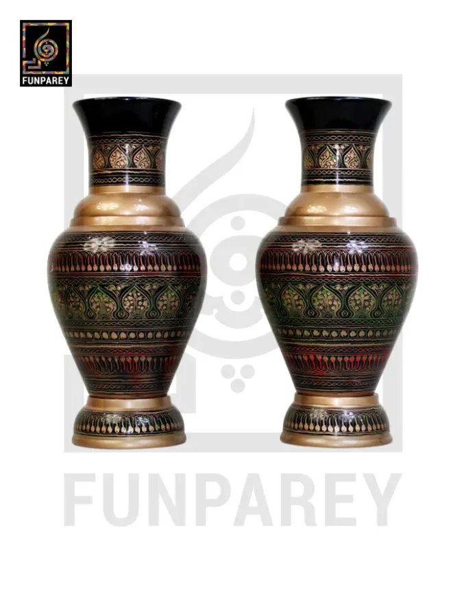Handmade Wooden Vase Pair with Naqshi Art - 13" Camouflage - Image 2