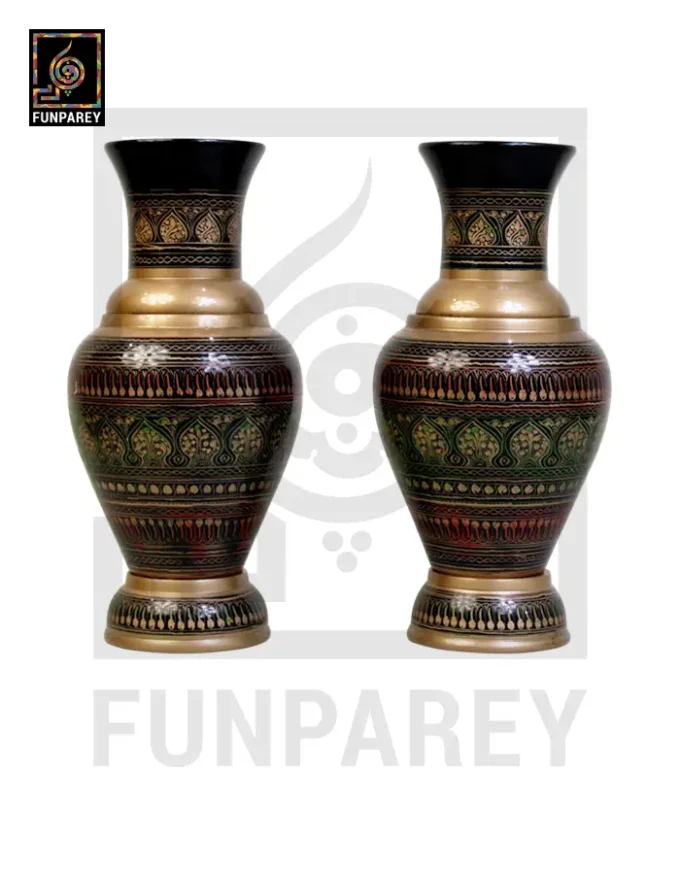 Handmade Wooden Vase Pair with Naqshi Art - 13" Camouflage - Image 6