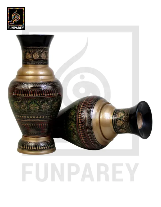 Handmade Wooden Vase Pair with Naqshi Art - 13" Camouflage - Image 8