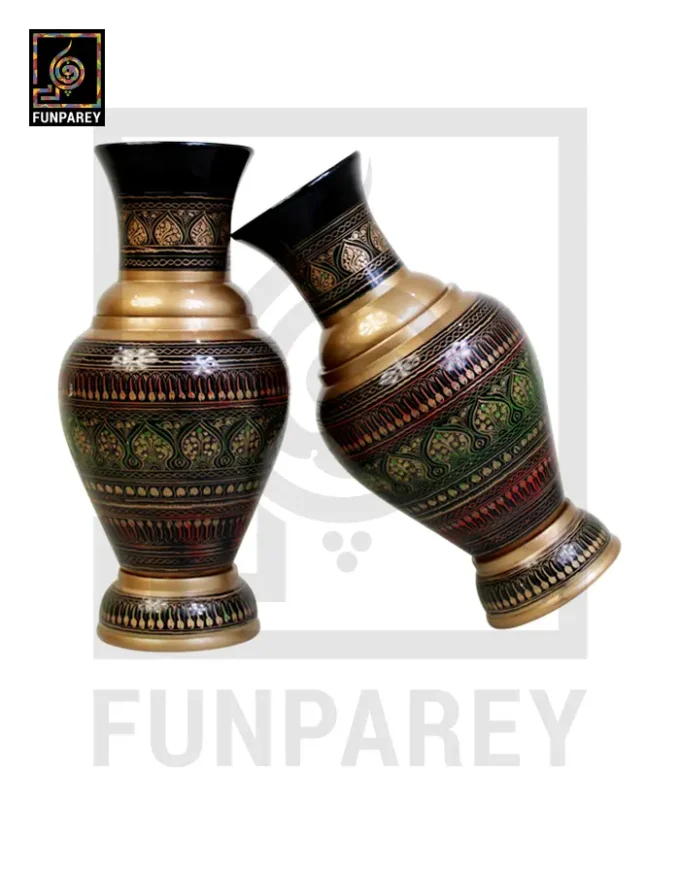 Handmade Wooden Vase Pair with Naqshi Art - 13" Camouflage - Image 3