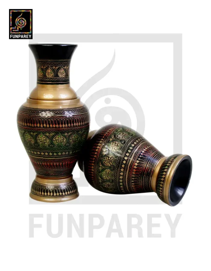 Handmade Wooden Vase Pair with Naqshi Art - 13" Camouflage - Image 5