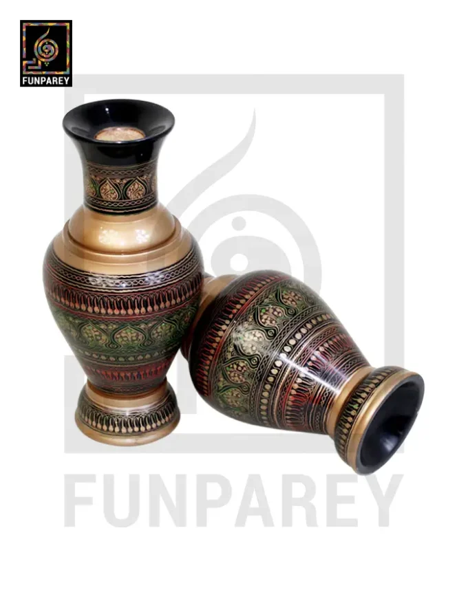 Handmade Wooden Vase Pair with Naqshi Art - 13" Camouflage - Image 7