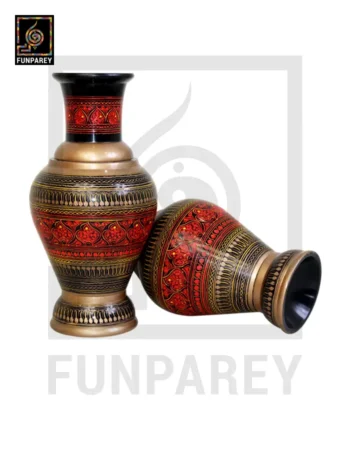 Handmade Wooden Vase Pair with Naqshi Art - 13" Red