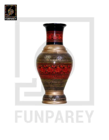 Handmade Wooden Vase with Naqshi Art - 13" Red
