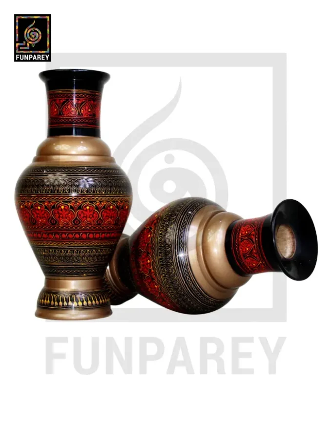 Handmade Wooden Vase Pair with Naqshi Art - 13" Red - Image 13