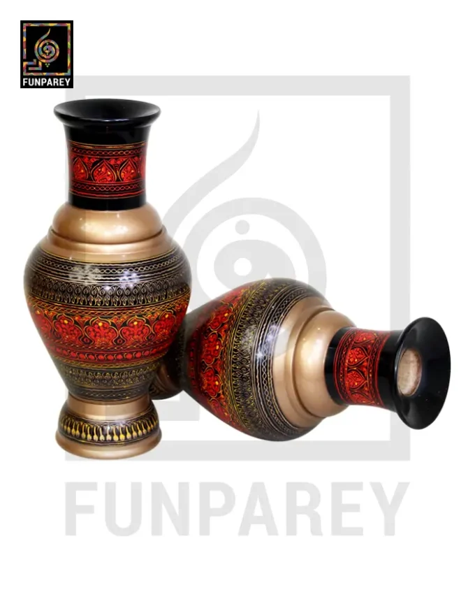 Handmade Wooden Vase Pair with Naqshi Art - 13" Red - Image 16