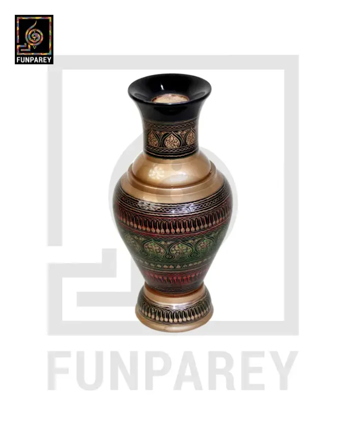Handmade Wooden Vase with Naqshi Art - 13" Camouflage - Image 2