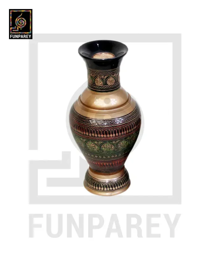 Handmade Wooden Vase with Naqshi Art - 13" Camouflage - Image 3
