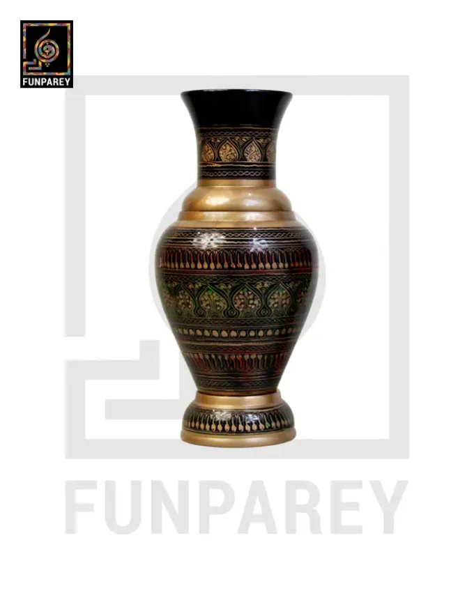 Handmade Wooden Vase with Naqshi Art - 13" Camouflage - Image 4