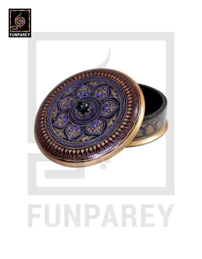 Wooden Candy Bowl 6" with Nakshi Art Flat Surface Violet - Image 5