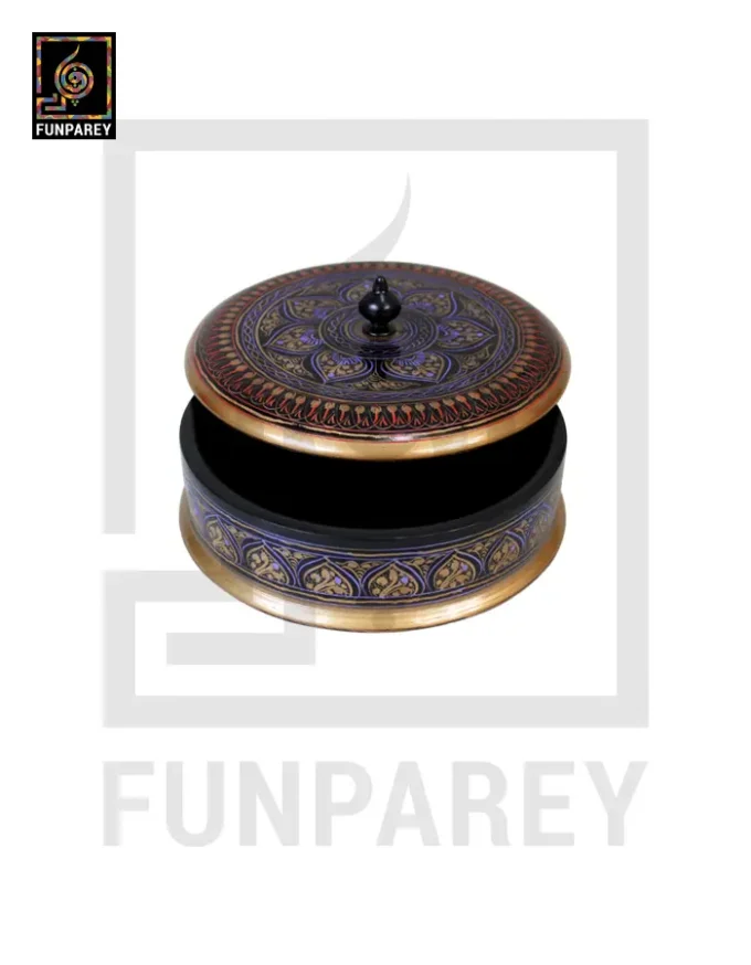 Wooden Candy Bowl 6" with Nakshi Art Flat Surface Violet - Image 3