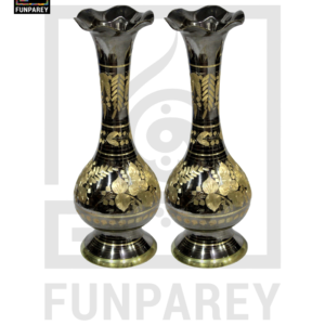 Handmade 14" Sleek Throat Brass Vase Pair 'Etched Pastoral'