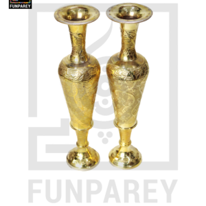Handmade 14" Antique Brass Vase Pair 'Sleek Motif'