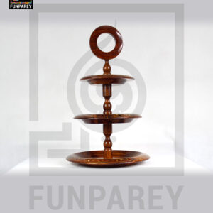 3 Tiered Round Wooden Cake Stand With Brass Work