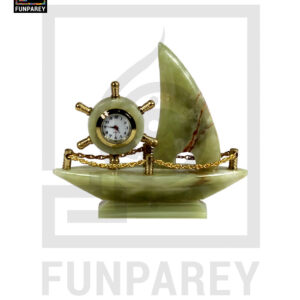 Onyx Stone Ship Table Clock 8"