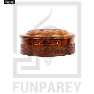 Hand Carved Wooden Hot Pot 12" With Brass Work and Partition Maker