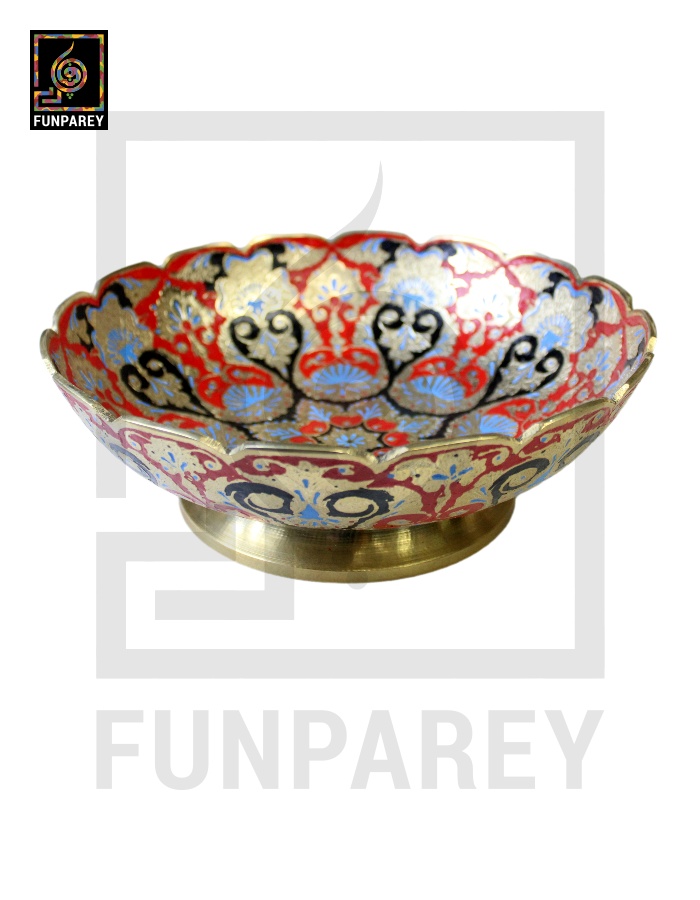 Premium Multicolor Brass Bowl 10" with Etched Motif