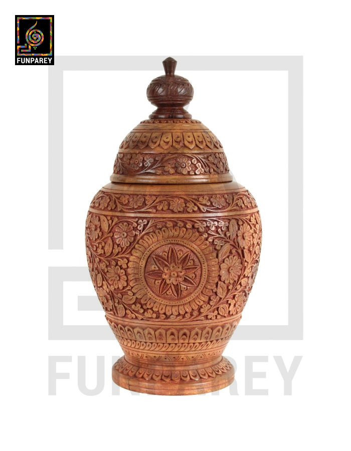 Hand Carved Wooden Jar 19"