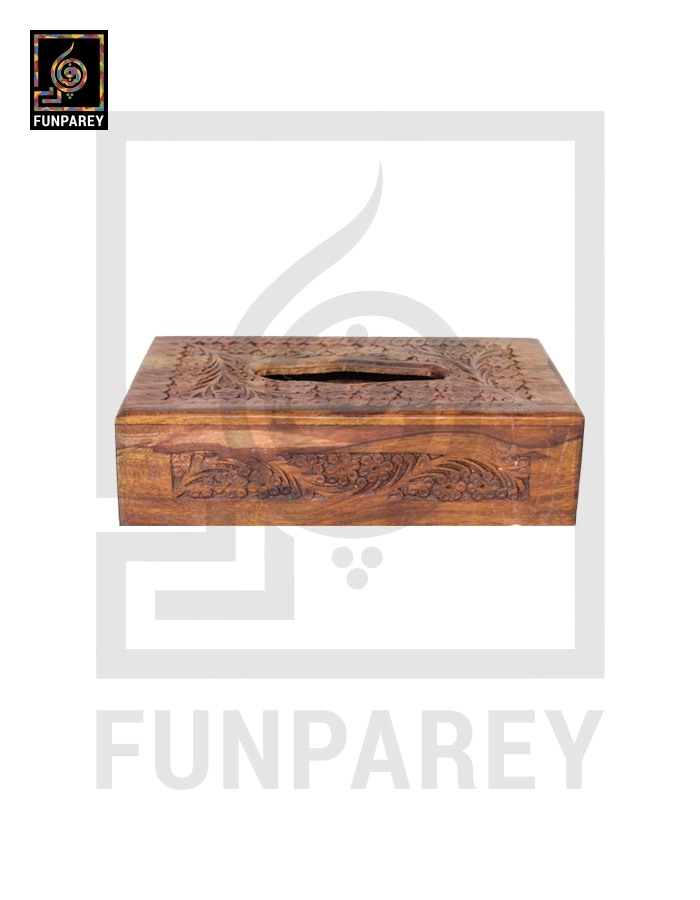 Hand Carved Wooden Tissue Box