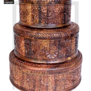 Premium Wooden Dry Fruit Bowl Set with Heavy Carving Design (3 Pieces)