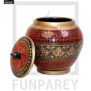 Wooden Cauldron Nakshi Candy Jar - Quba Red