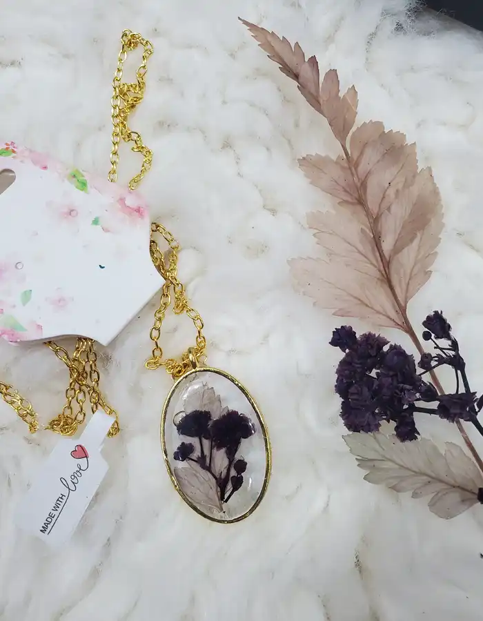 Dried Flower Pendant - Muted Purple