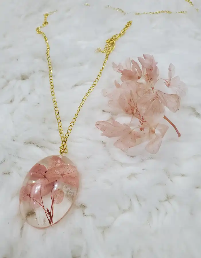 Dried Pink Flower Pendant