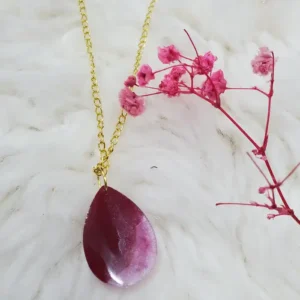 Fuschia Pink Teardrop Resin Pendant